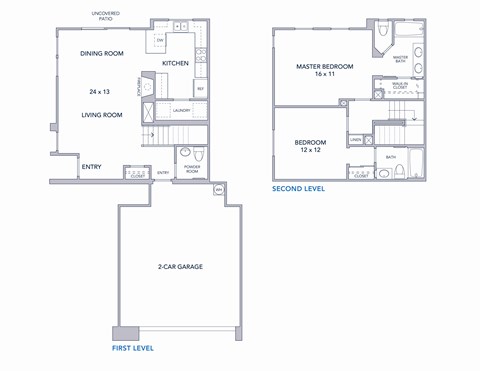 A floor plan of a two-level home with labeled rooms.